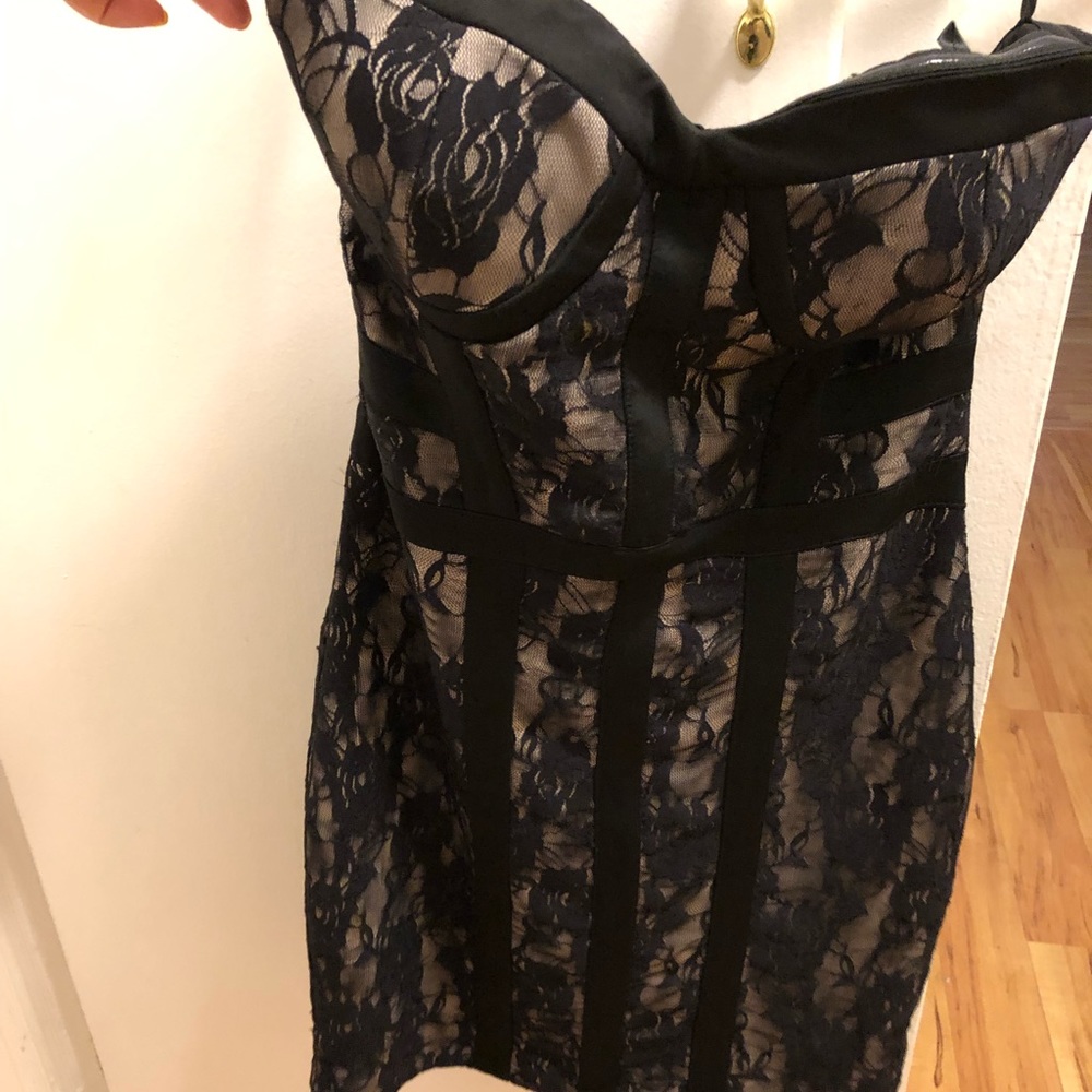 Strapless black lace dress